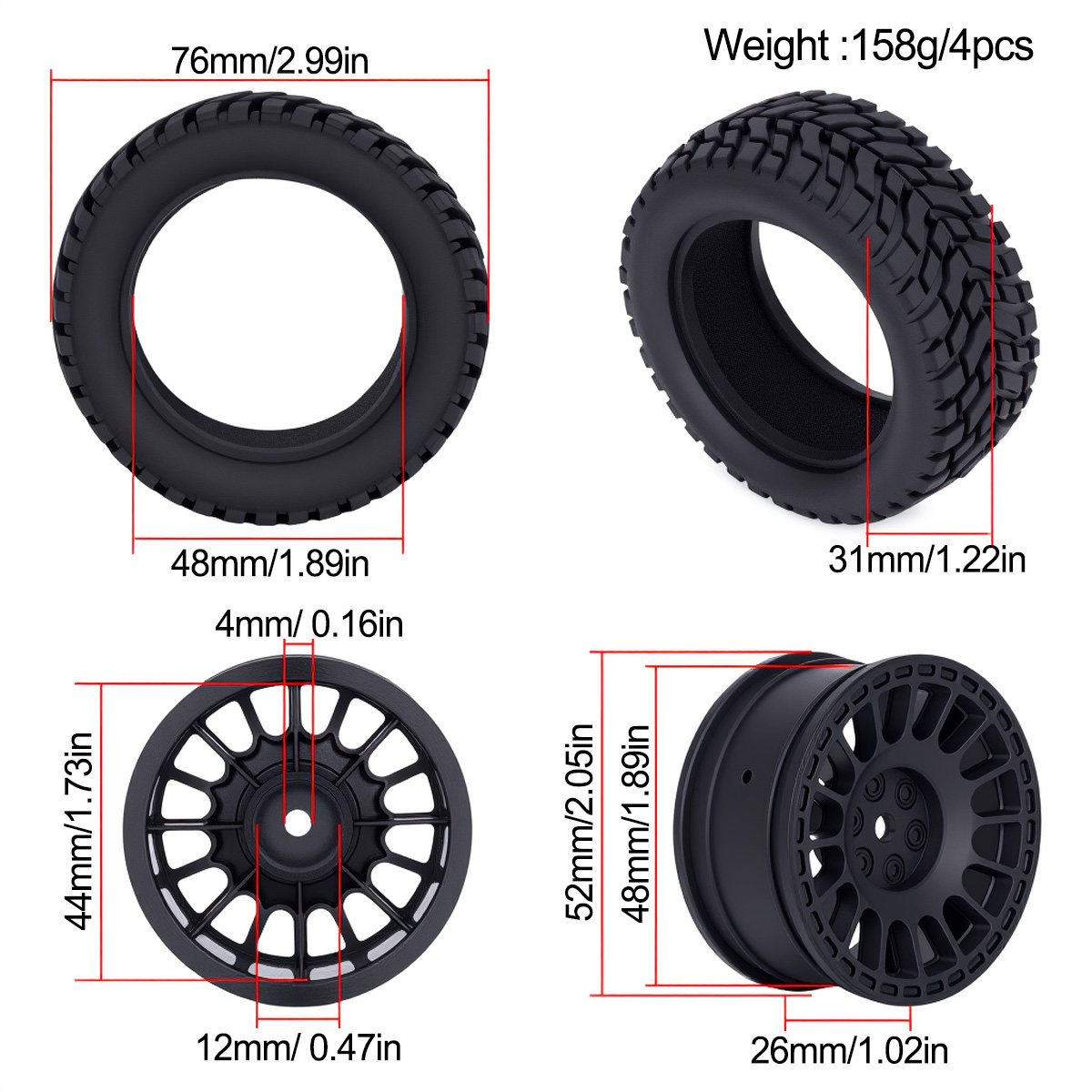 1.9inch 75*31mm Rubber Plastic - огляд і ціна Rc Hobby Engine